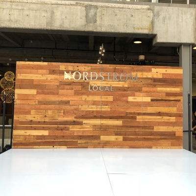 Nordstrom-Reclaimed-wood-wall-with-Silver-Dimensional-Branding
